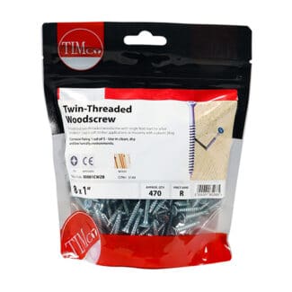 TIMCO Twin-Threaded Pozi Countersunk Woodscrews - Zinc - 8 x 1"