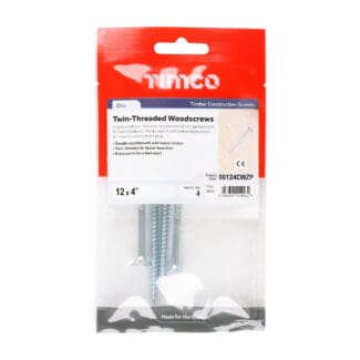 TIMCO Twin-Threaded Pozi Countersunk Woodscrews - Zinc - 12 x 4"