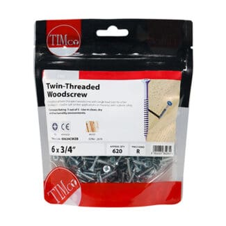 TIMCO Twin-Threaded Pozi Countersunk Woodscrews - Zinc - 6 x 3/4"