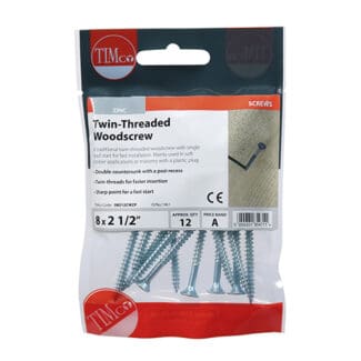 TIMCO Twin-Threaded Pozi Countersunk Woodscrews - Zinc - 8 x 21/2"