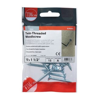 TIMCO Twin-Threaded Pozi Countersunk Woodscrews - Zinc - 10 x 11/2"