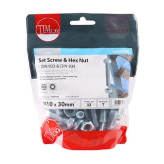TIMCO Set Screws & Hex Nut - Zinc - M10 x 30mm