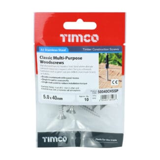 TIMCO Classic Pozi Countersunk Woodcrews - A2 Stainless Steel - 5.0 x 40mm
