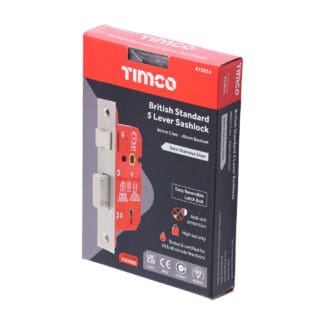 Timco 5 Lever British Standard CE Sashlock Stainless Steel Satin - 66 case / 45 backse -