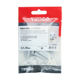 TIMCO Nylon Universal Plugs - 6.0 x 30mm