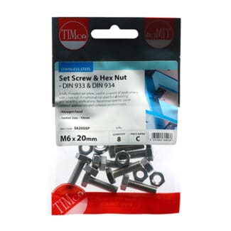 TIMCO Set Screws & Hex Nut - A2 Stainless Steel - M6 x 20mm
