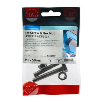 TIMCO Set Screws & Hex Nut - A2 Stainless Steel - M8 x 50mm