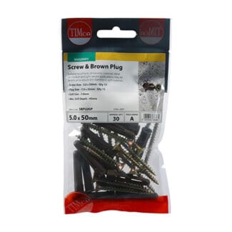 TIMCO Premium Plastic Wall Plugs With Screws - Brown