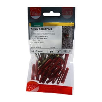 TIMCO Plastic Wall Plugs with Screws - Red