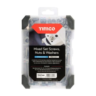 TIMCO Set Screws Nuts Washers – A2 Stainless Steel Mixed Tray - 199pcs
